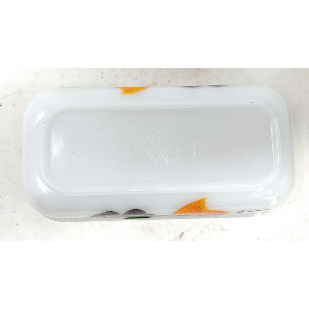 Vintage Fire King Milk Glass Loaf Pan Painted Fruit